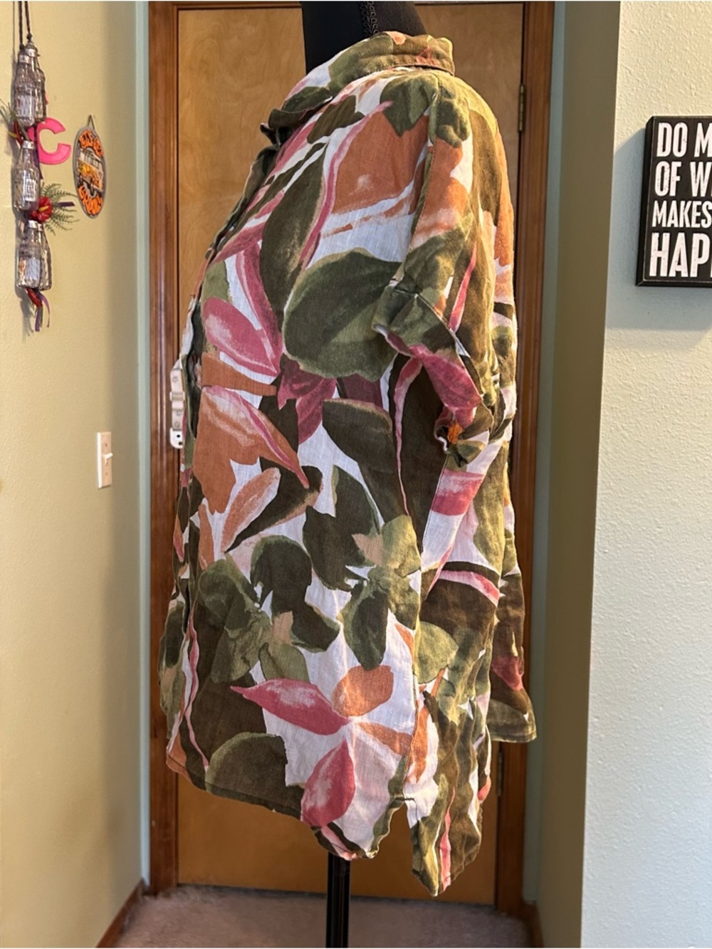 Rachel Zoe tropical print linen short sleeve button down top size L - Picture 4 of 9